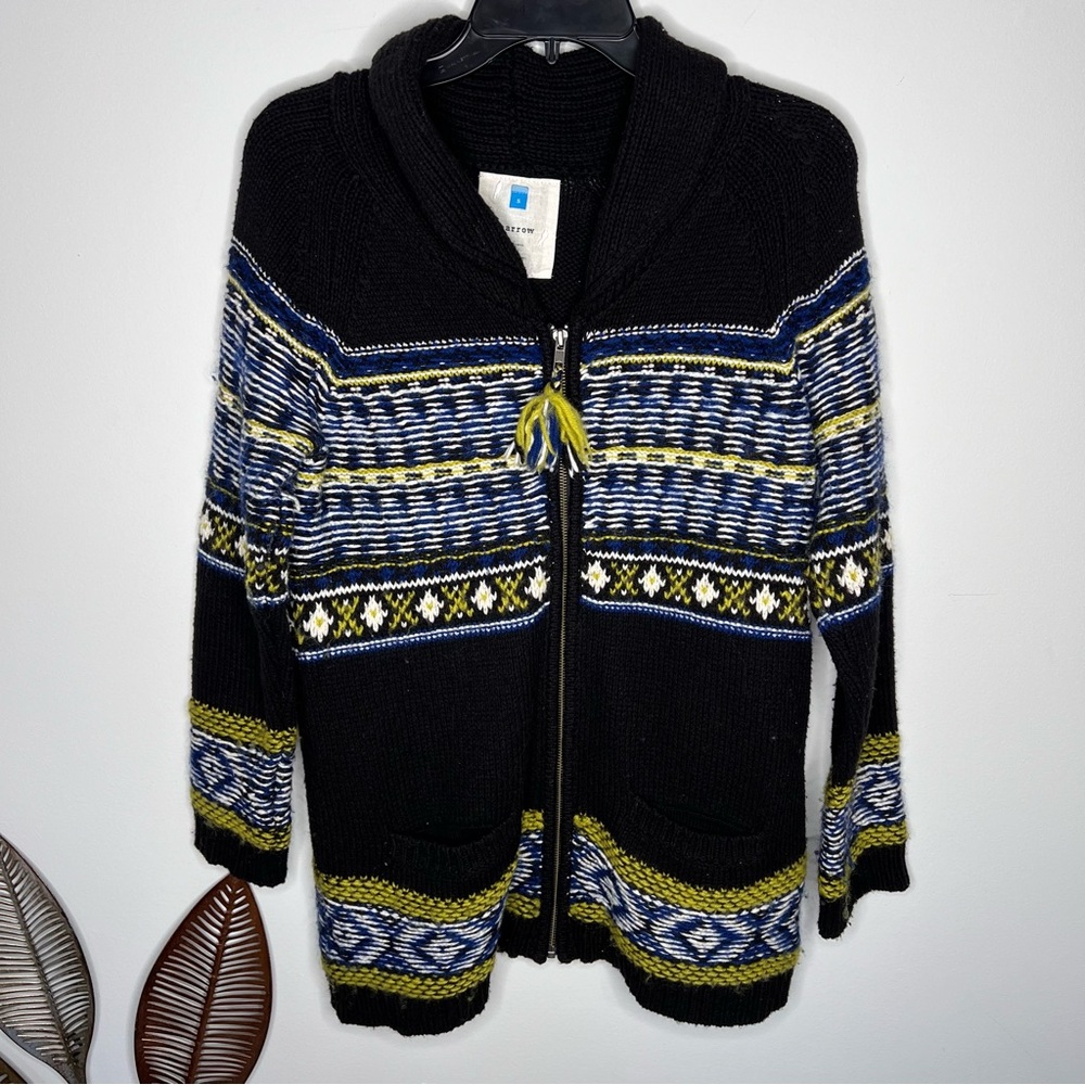 Sparrow Anthropologie Womens Chunky Knit Fair Isle Sweater Jacket Zip Full‎ D9